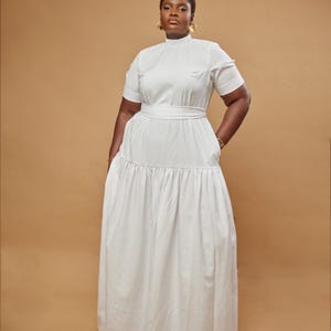 Hand-Dyed Ankara Maxi Dress: Yellow African Print Cotton Dress White