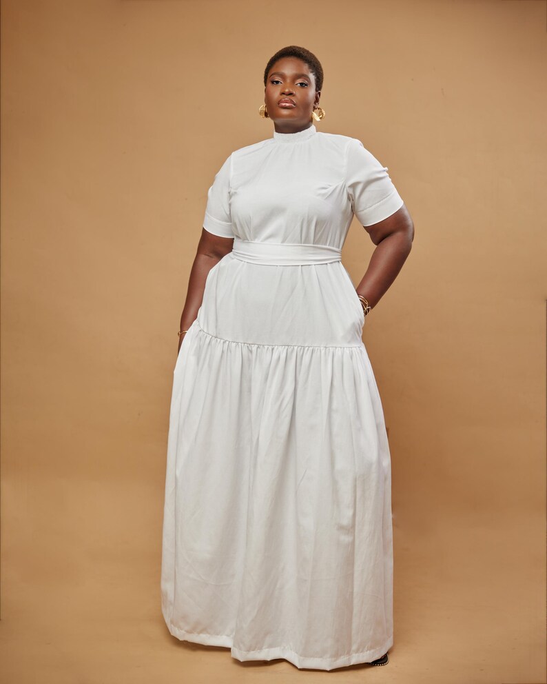 Hand-Dyed Ankara Maxi Dress: Yellow African Print Cotton Dress White