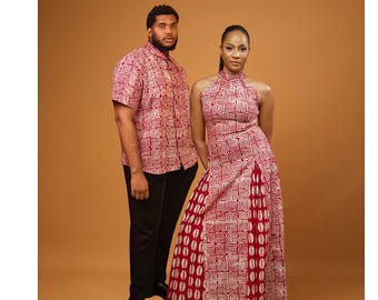 Completo coordinato africano: set di coppia in cotone tinto a mano