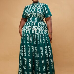 Hand-Dyed Ankara Maxi Dress: Yellow African Print Cotton Dress Green Maxi