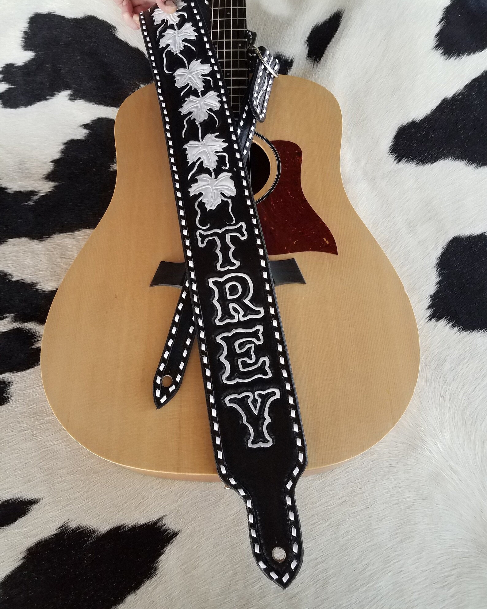 Black Leather Waylon Guitar Strap Etsy
