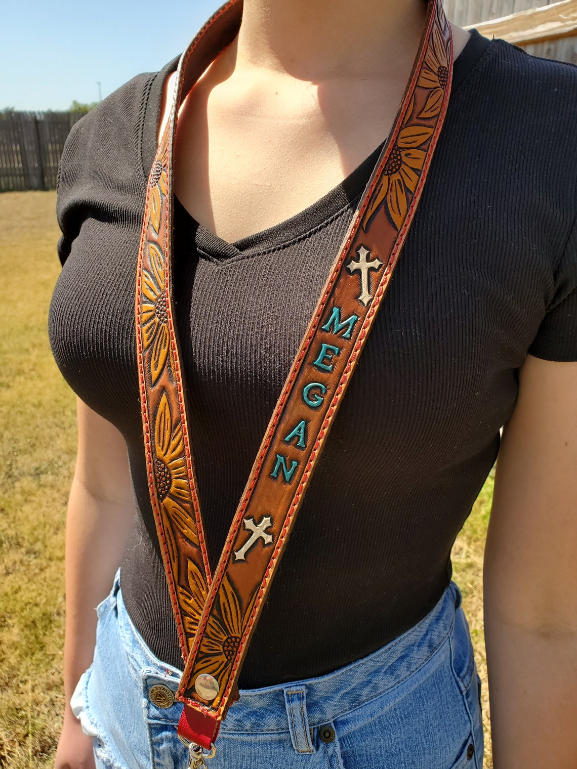 Lanyard Tooled Leather Key Card Lanyard Leather Lanyard Etsy