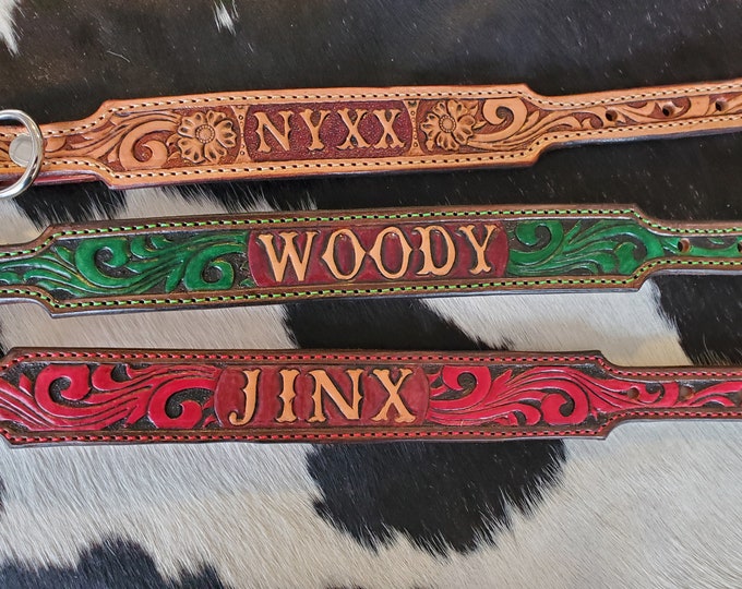 Leather Dog Collar Hand Tooled Leather Dog Collar Personalized Dog