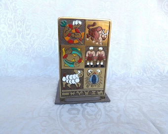 Sujetalibros de latón del zodiaco vintage