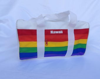 Bolsa de deporte pequeña vintage con diseño de arcoíris de los años 80