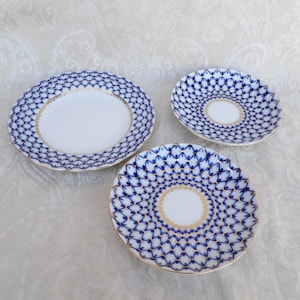 Vintage Lot of 3 Russian Lomonosov Porcelain Plates