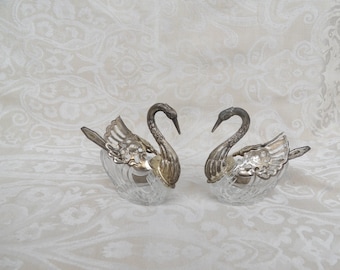 Vintage Set Of Swan Rustic Silver Plated Salt Cellar