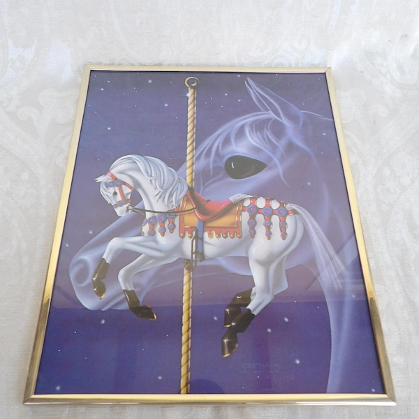 Vintage 1980 Sue Dawe Carousel Horse Picture