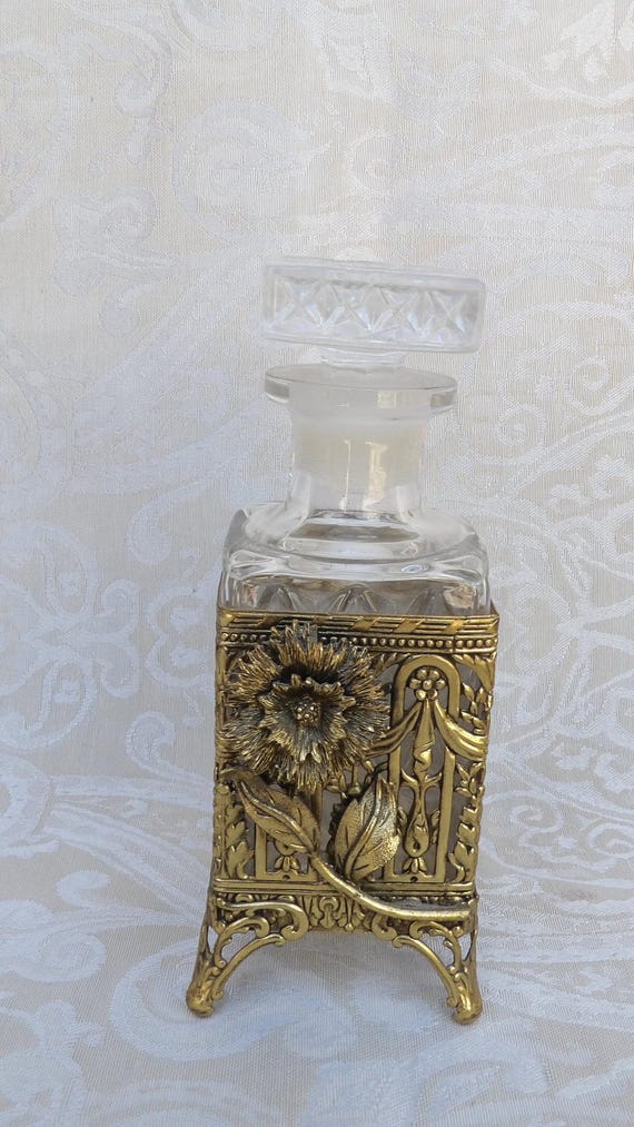 Vintage Perfume Bottle Ornate Ormolu