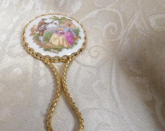 Vintage Limoges Porcelain Handheld Mirror