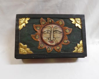 Vintage Sun Moon Wooden Box