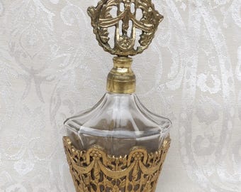 Vintage Globe 24K Gold Plated Ormolu Filigree Perfume Bottle