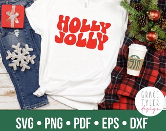 Holly Jolly SVG, Merry Christmas Svg, Holly Jolly PNG, Wavy Letters Svg, Holiday svg, Winter, Svg, Fun Christmas Shirt, Silhouette Cricut