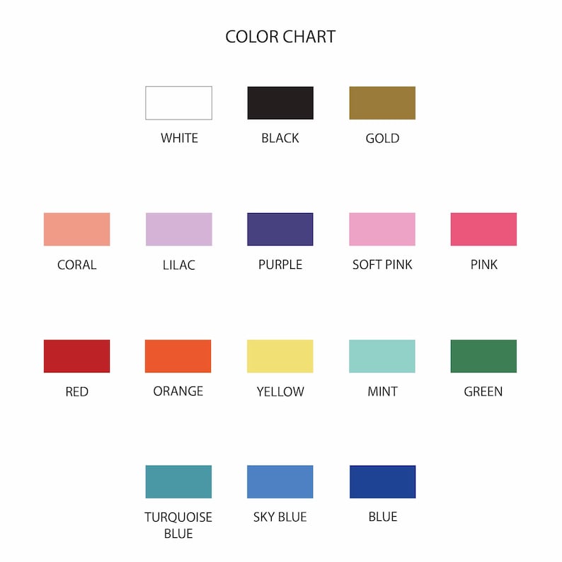 Pu&ograve; includere: Un grafico dei colori su sfondo bianco mostra varie campionature di colore. Il grafico include colori come bianco, nero, oro, corallo, lilla, viola, rosa chiaro, rosa, rosso, arancione, giallo, menta, verde, turchese, azzurro e blu.