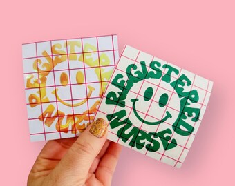 Registered Nurse Smiley Face Decal: Holographic Vinyl RN Sticker