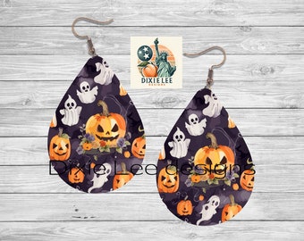 Floral Watercolor Pumpkin PNG Sublimation Earring File Halloween Earrings Fall Earrings