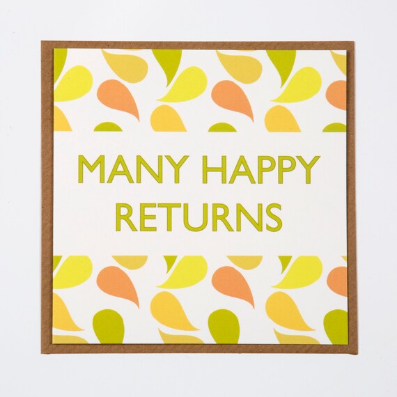 Many Happy Returns Print Greetings Card Birthday Gift Etsy