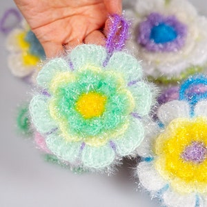 2 of one set dish scrubbers crochet enviromently friendly dish scrubbies reusable dish cloth washable crochet flowers
