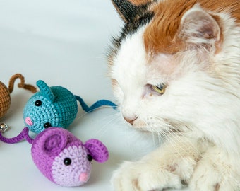 3 piece of crochet cat toys mouse mice catnip silvervine bell for kitties pet toys
