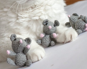 2 of one set cat toy crochet catnip kitty kicker grey mouse with catnip