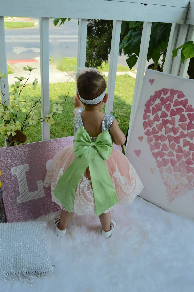 yellow flower girl dress,Toddler pageant dress lace dress,green bow,salmon lace birthdadress silver sequin bow dress Flower girl dress