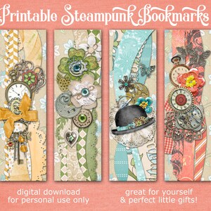 Bookmarks, Printable, Digital Download, Steampunk, Fancy, Pretty, Feminine
