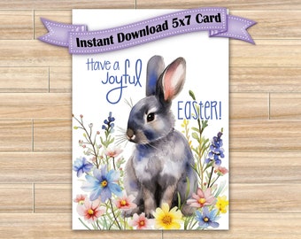 Digital, Easter, Bunny, Flowers, Spring, Card, Download, Printable