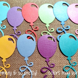 Die Cuts 10 Birthday Balloons Curly Strings Shimmery Bright Colors Cardstock Embellishments