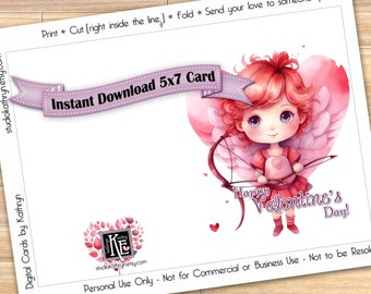 Digital, Valentine's Day, Valentine, Love, Angel, Cupid, Card, Download, Printable