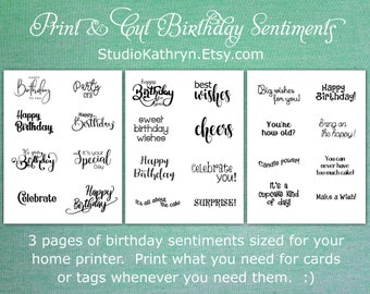 Birthday, Sentiments, Word Art, Printable, Print & Cut, Digital Download