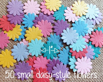 Die Cuts 50 Small 1 Inch Flowers Shimmery Cardstock Daisy Style