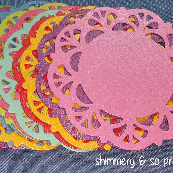8 Scalloped Die Cut Circles Round Labels Shimmery Bright Colors Cardstock Embellishments