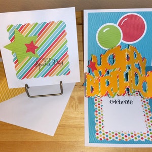 Birthday, Card, 3-D, Rainbow, Pop-Up, Primary, Pop Up, BDay, Bright, Handmade, Balloons, Cut-out, Stars, Kids, 3D image 1