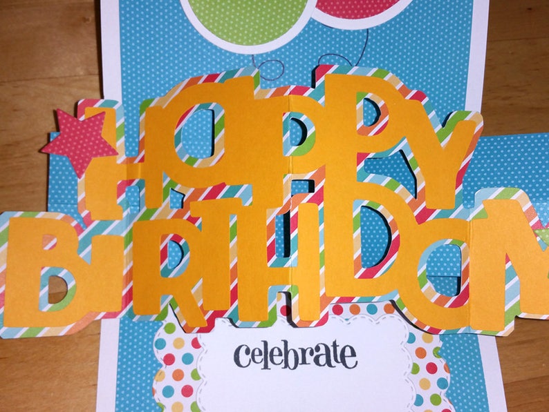 Birthday, Card, 3-D, Rainbow, Pop-Up, Primary, Pop Up, BDay, Bright, Handmade, Balloons, Cut-out, Stars, Kids, 3D image 3