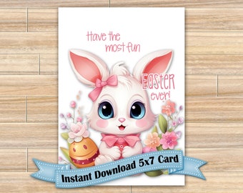 Digital, Easter, Cute, Bunny, Flowers, Egg, Card, Download, Printable