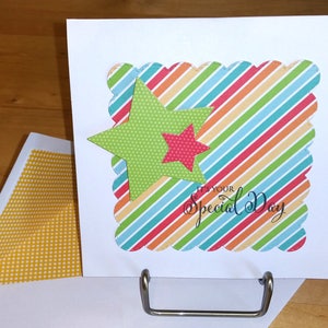 Birthday, Card, 3-D, Rainbow, Pop-Up, Primary, Pop Up, BDay, Bright, Handmade, Balloons, Cut-out, Stars, Kids, 3D image 5