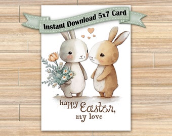 Digital, Easter, Love, Bunny, Bunnies, Card, Download, Printable