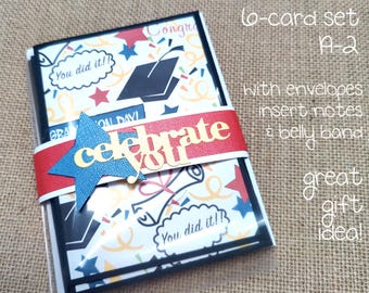 6 Note Cards, Blank, Gift, Graduation, Handmade, Belly Band, School, High School, Elementary School, College, University