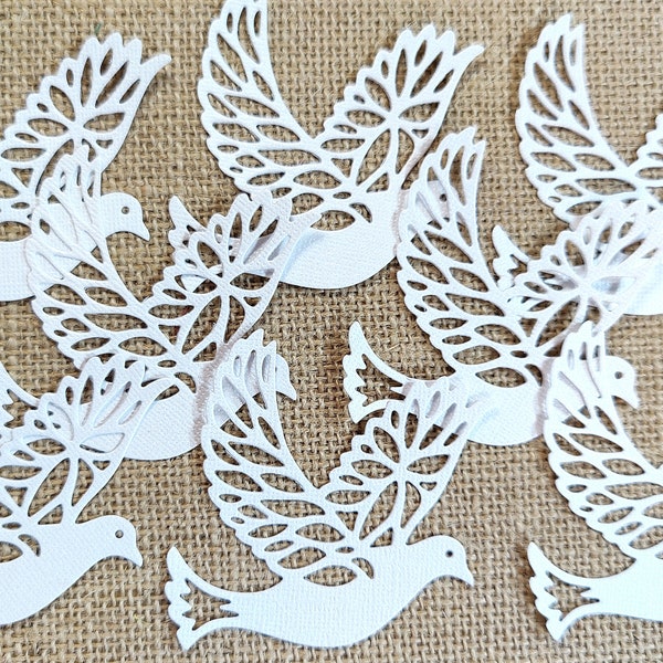 8 Die Cut Doves Shimmery White Cardstock