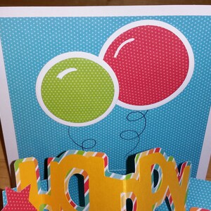 Birthday, Card, 3-D, Rainbow, Pop-Up, Primary, Pop Up, BDay, Bright, Handmade, Balloons, Cut-out, Stars, Kids, 3D image 2