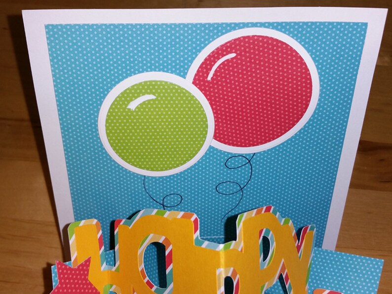 Birthday, Card, 3-D, Rainbow, Pop-Up, Primary, Pop Up, BDay, Bright, Handmade, Balloons, Cut-out, Stars, Kids, 3D image 2