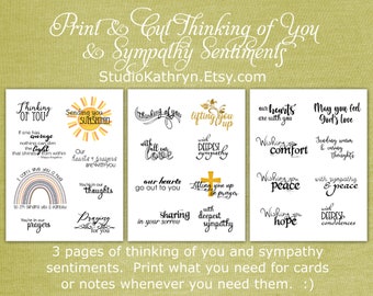 Thinking of You, Praying for You, Sympathy, Sentiments, Word Art, Printable, Print & Cut, Digital Download