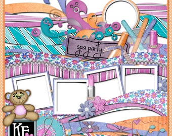 Pajama Party Digital Scrapbooking Borders Clusters Girls Friends Sleepover