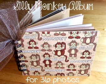 Silly Monkey Mini Album Scrapbook Kids Boys 4.25” x 5.5” 36 Photos Flip-out Pages Chipboard Cardstock Double Wire-Bound Gift