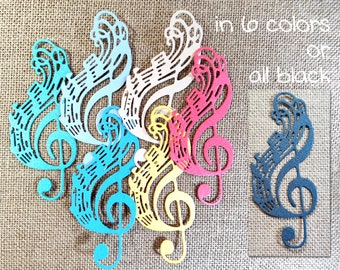 6 Musical Treble Clef Die Cuts Shimmery Cardstock Embellishments