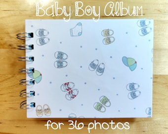 Premade, Baby Boy Mini Album Scrapbook 4.25” x 5.5” 36 Photos Flip-out Pages Chipboard Cardstock Double Wire-Bound Gift