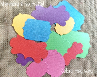 Die Cuts 12 Small Bracket Labels Shimmery Colors Cardstock Shapes