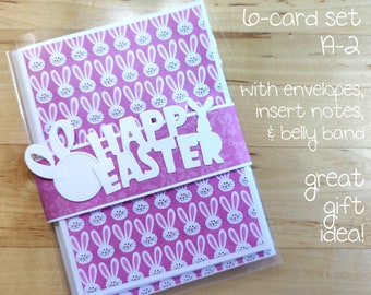 6 Note Cards, Blank, Gift, Easter, Bunnies, Handmade, Insert Papers, Belly Band