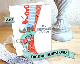 Digital, Birthday, Card, Download, Printable, Cupcake