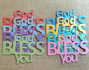 8 God Bless You Die Cuts Shimmery Cardstock Embellishments